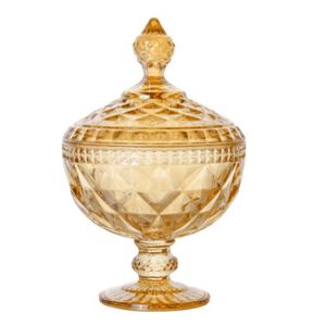 Bomboniere com pé de Cristal Diamond Âmbar Metalizado 15x23