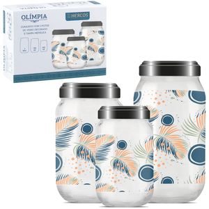 Conjunto Três Potes de Vidro Olimpia Decorado