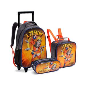 Kit Mochila Rodinhas Kitsune Infantil com Lancheira Estojo Seanite