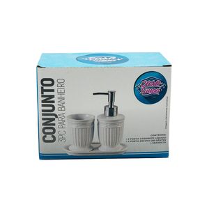 CJ 3PC P/BANHEIRO DE CERAMICA GREECE BRANCO E PRATEADO