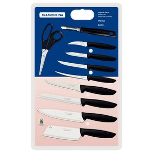 Jogo Facas 10 Peças Plenus Preto Laminas Aço Inox Tramontina