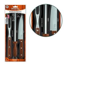 Kit Churrasco Wood Preto 3 Peças - Original Line