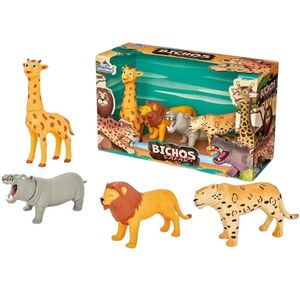 Brinquedo Infantil Bichos Animais Safari Leao Hipopotamo Girafa Onça