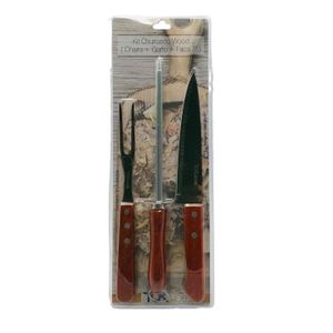 Kit 3 Peças para Churrasco Tamanho 7 Aço Inox