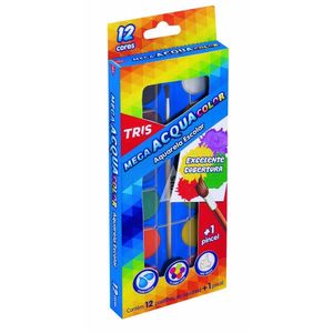 Mega Aquarela Escolar Tris 12 Pastilhas + 1 Pincel