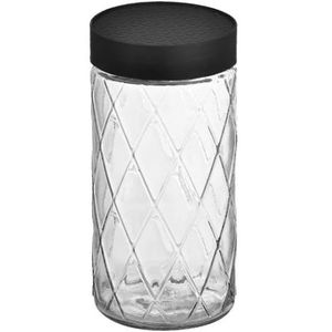 Porta Mantimentos Diamante em Vidro com Tampa em Plástico Preto 1600ml